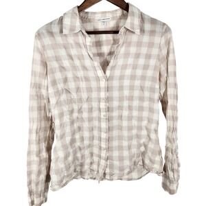 Standard James Perse Womens Beige Cream Plaid Soft Scrunchy Button Up Shirt 3
